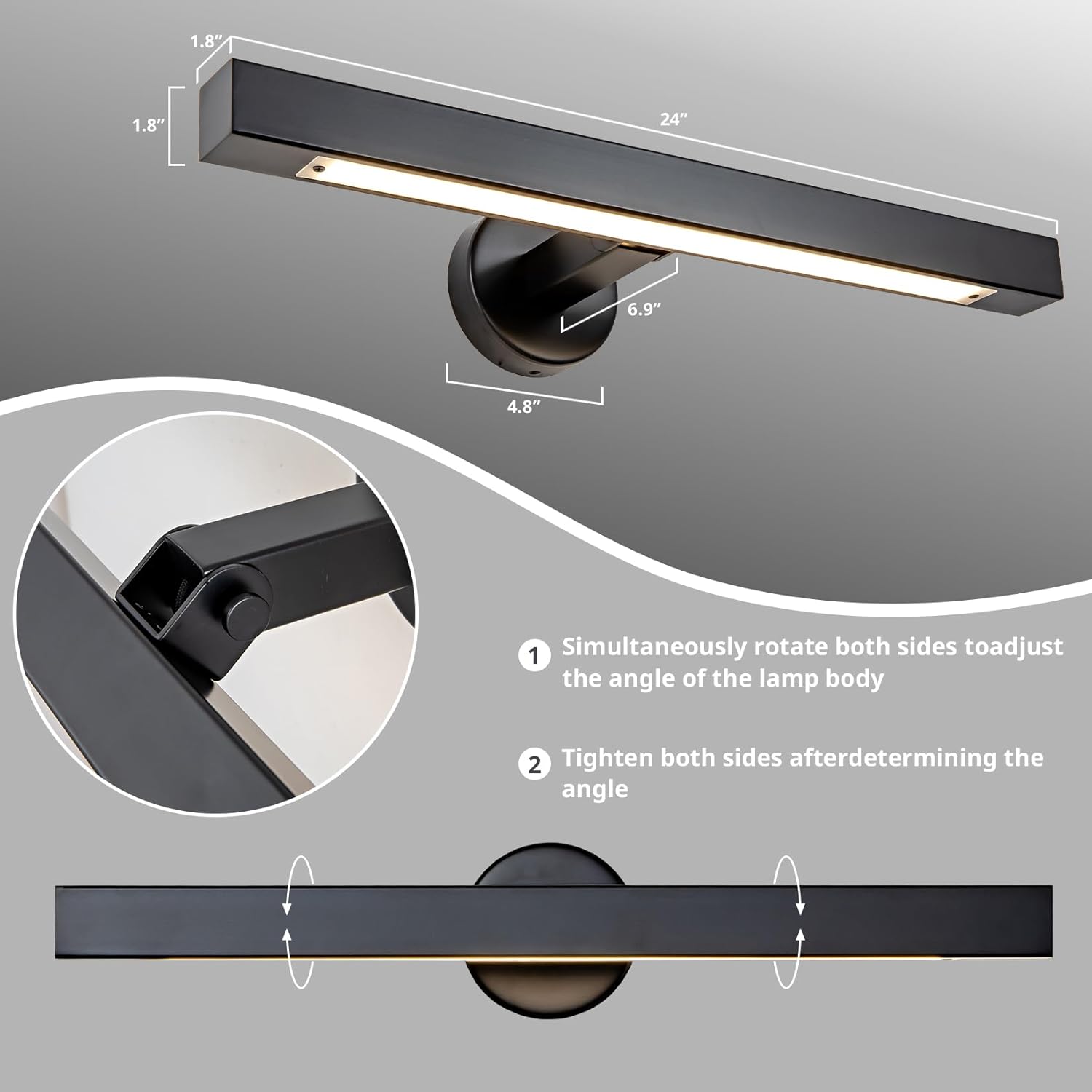 24" Bathroom Vanity Lights,Black Picture Light for Wall