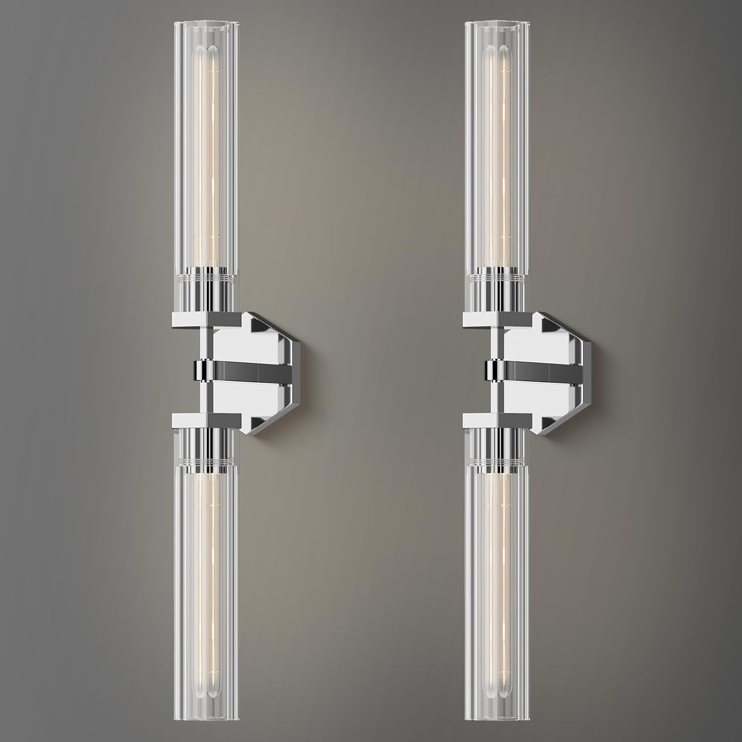 Crystal Wall Sconces Set of Two, 28.7" Dual-Lights Nickel Sconces Wall Lighting