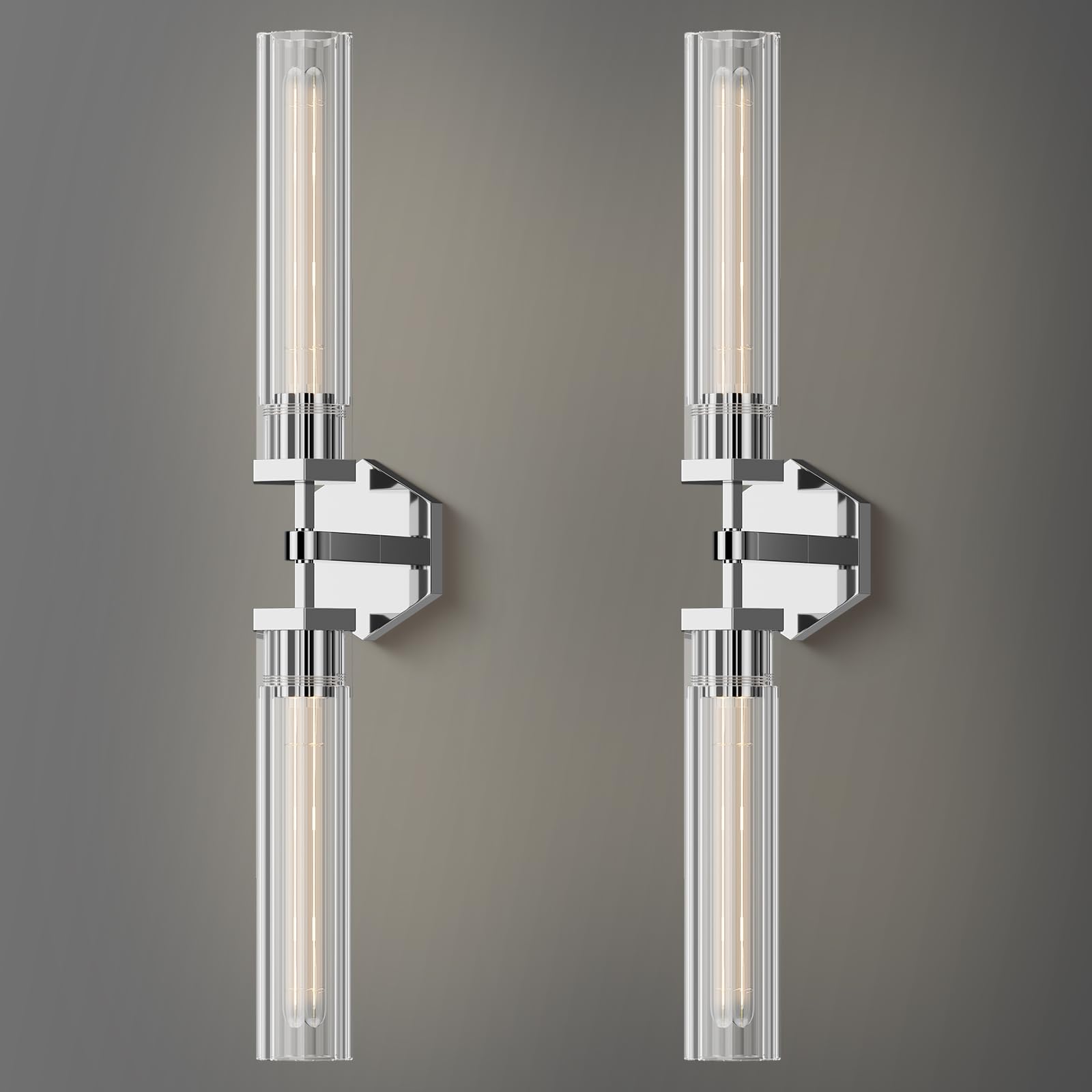 Crystal Wall Sconces Set of Two, 28.7" Dual-Lights Nickel Sconces Wall Lighting