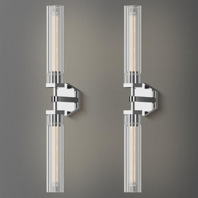 Crystal Wall Sconces Set of Two, 28.7" Dual-Lights Nickel Sconces Wall Lighting