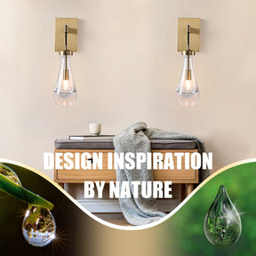 Wall Sconces Set of Two, Brass Raindrop sconces Wall Lighting,Indoor Kitchen Wall Decor Lamps,Wall Lamp with Hand Blown Solid Glass Perfect for Bedroom, Living Room,Vanity(Including Bulb)