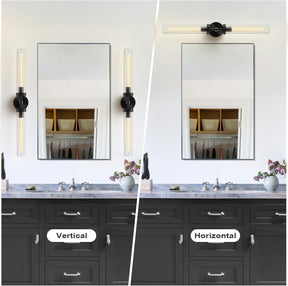 RINGRAIN Black Brass Glass Double Wall Sconce Set 30" Knurled