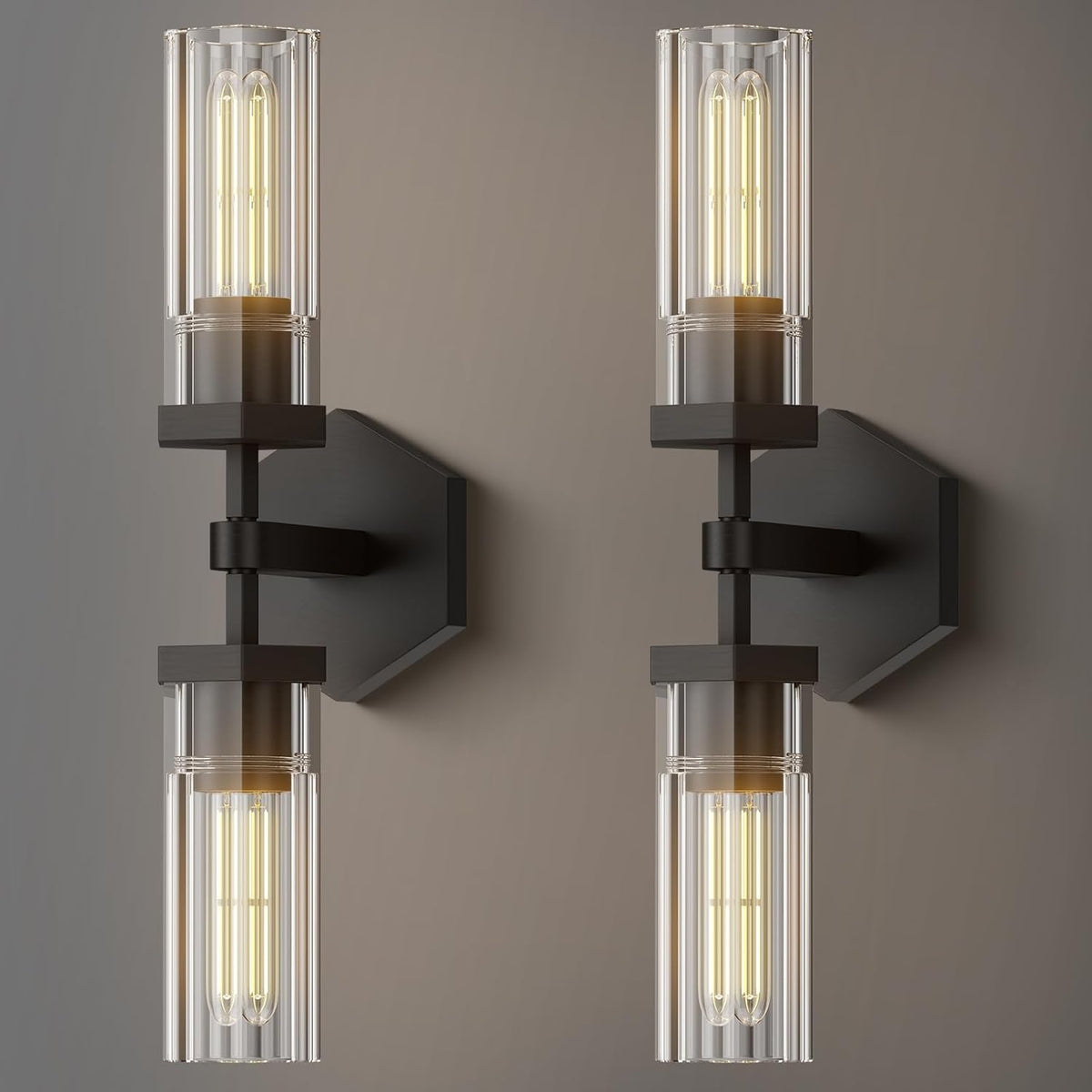 Crystal Wall Sconces Set of Two, 18" Dual-Lights Balck Sconces Wall Lighting