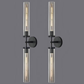 RINGRAIN Black Brass Glass Double Wall Sconce Set 30" Knurled