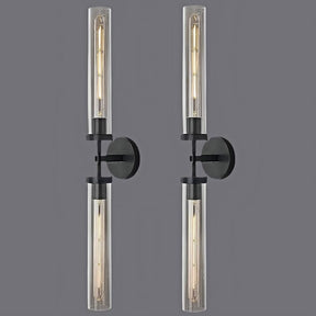 RINGRAIN Black Brass Glass Double Wall Sconce Set 30" Knurled