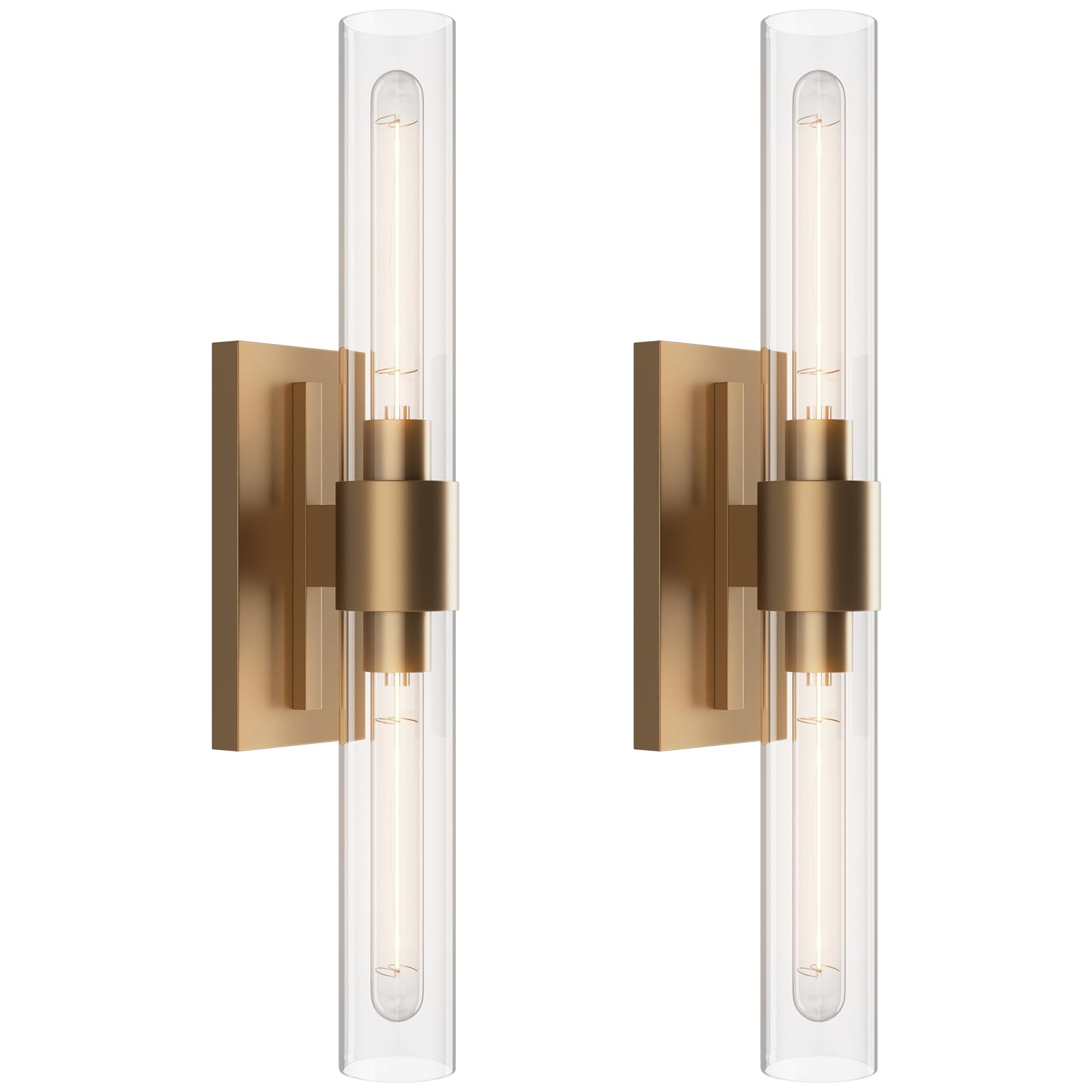 Brass Wall Sconces Set of Two, 22.8" Sconces Wall Lighting with Clear Glass Shade, Vanity Light 2-Light Wall Lamp for Mirror, Living Room, Bedroom, Hallway Including Bulb