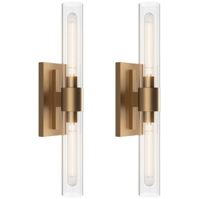 Brass Wall Sconces Set of Two, 22.8" Sconces Wall Lighting with Clear Glass Shade, Vanity Light 2-Light Wall Lamp for Mirror, Living Room, Bedroom, Hallway Including Bulb