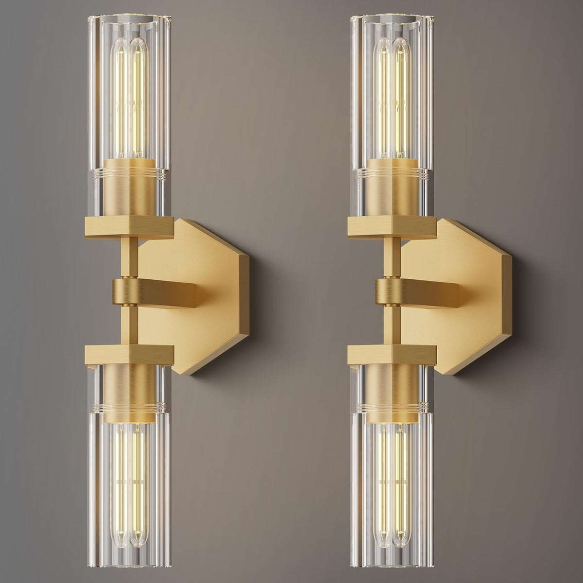 Crystal Wall Sconces Set of Two, 18" Dual-Lights Brass Sconces Wall Lighting