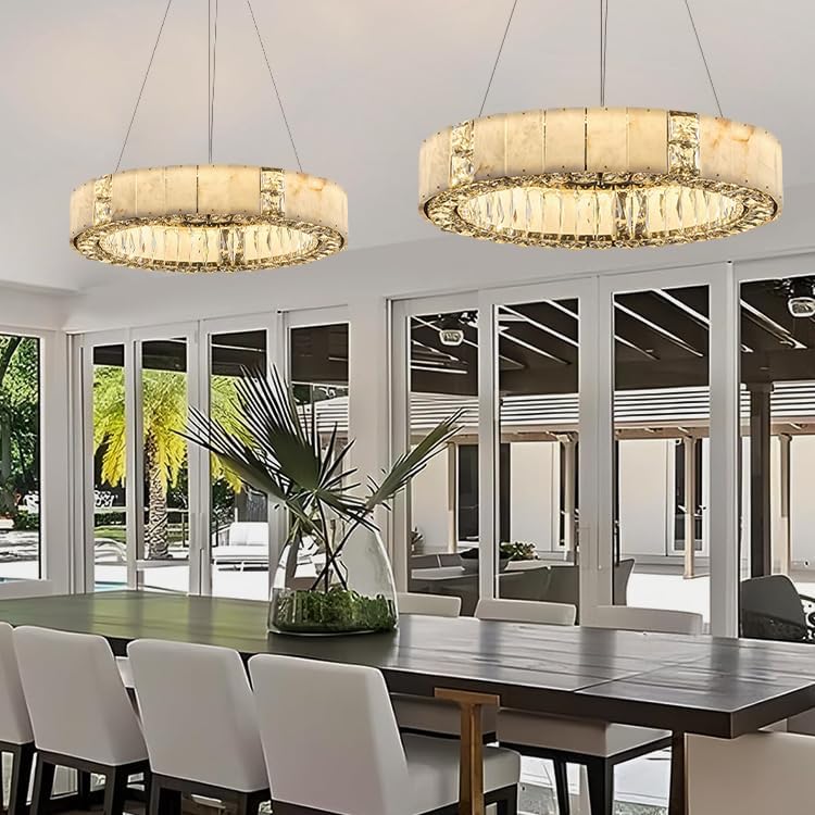 Natural Alabaster Chandeliers, D23 Round Crystal Chandeliers for Dining Room