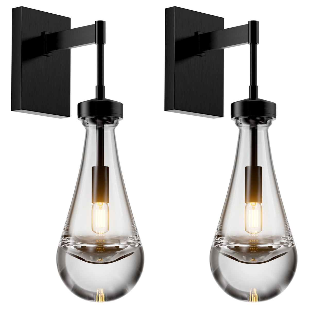 Modern Raindrop Wall Sconces Lighting Rod Type Set of 2, Matte Black Indoor Vanity Light Fixtures for Bathroom,Wall Lamp with Clear Solid Glass Raindrop for Bedroom(Including Bulb)