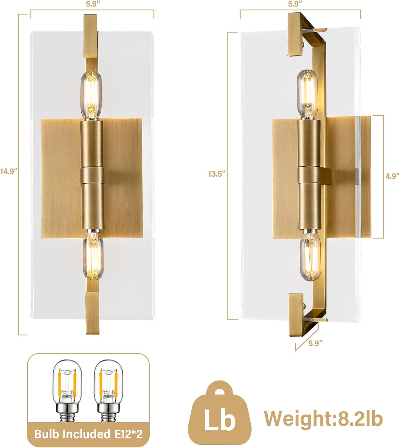 14.9" Crystal Wall Sconces, Bathroom Vanity Wall Sconces 2-Light WallK9 Clear Crystal Wall Sconces, 14.9" Bathroom Vanity Wall Sconces 2-Light Wall Mounted Sconces