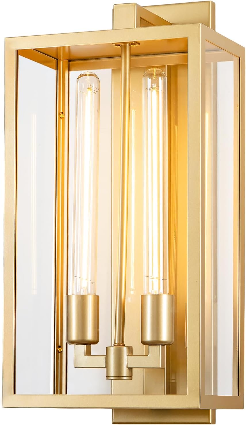 21" Gold Outdoor Wall Sconce with Glass Shade, Waterproof
