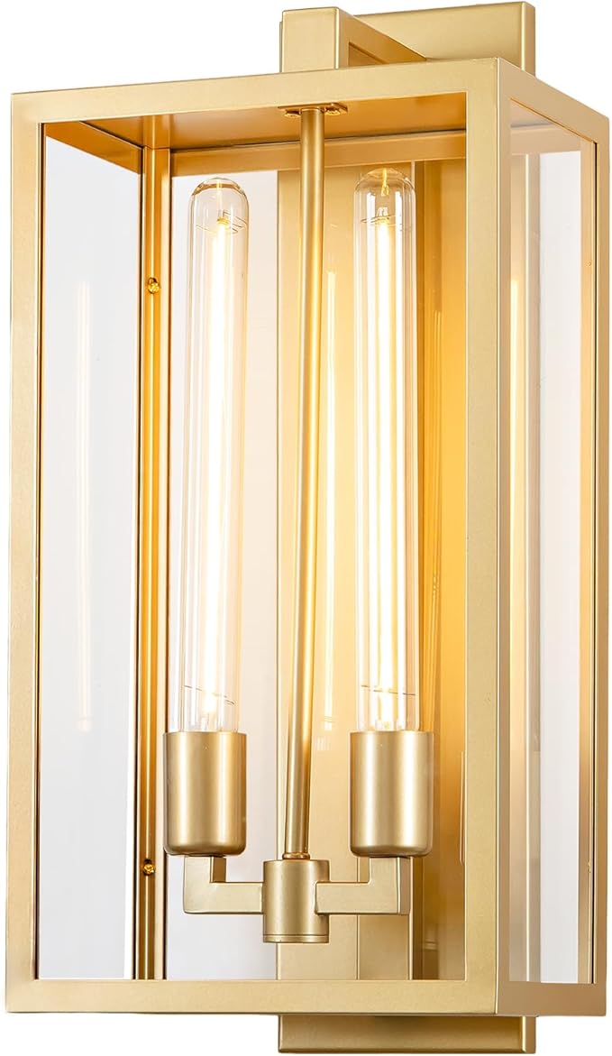 21" Gold Outdoor Wall Sconce with Glass Shade, Waterproof