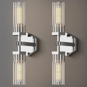 Crystal Wall Sconces Set of Two, 18" Dual-Lights Nickel Sconces Wall Lighting