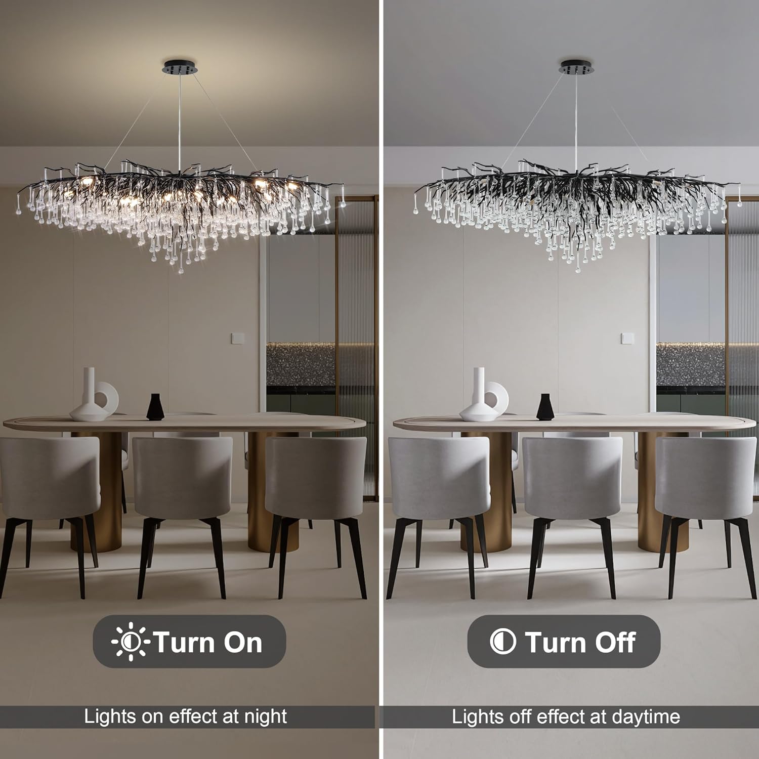 63" Black 15-Light Modern Crystal Tree Branch Chandelier