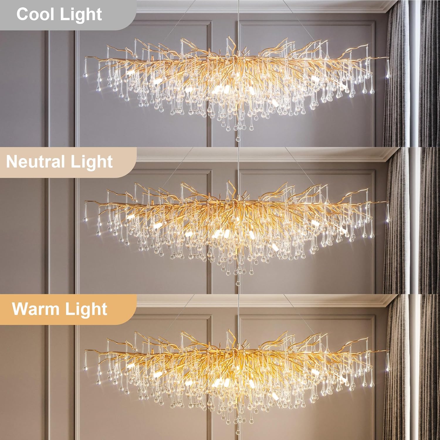 63" Black Modern Crystal Tree Branch Chandelier with 15 Lights