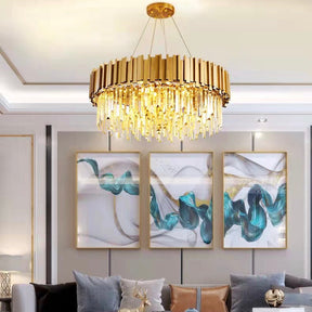 Gold/Silver Round Modern Tiered Metal Crystal Chandelier