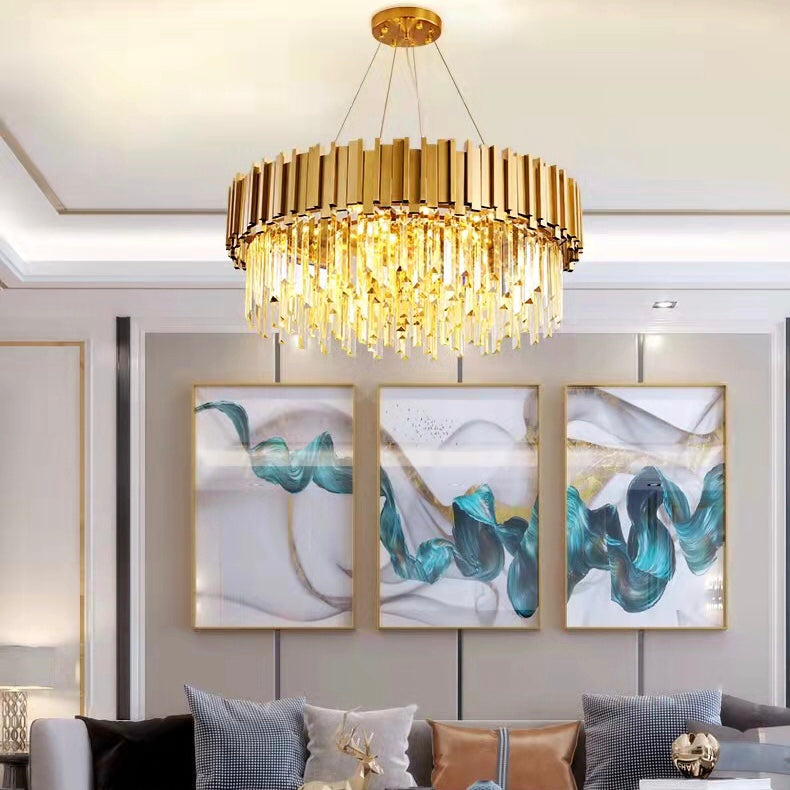 Gold/Silver Round Modern Tiered Metal Crystal Chandelier