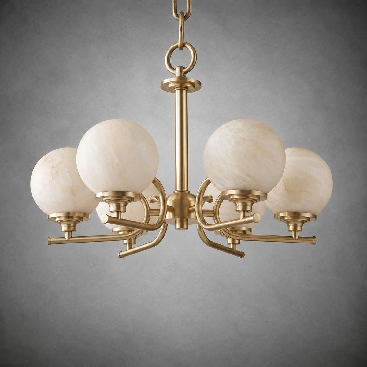 Brass 6-Arm Chandelier Alabaster