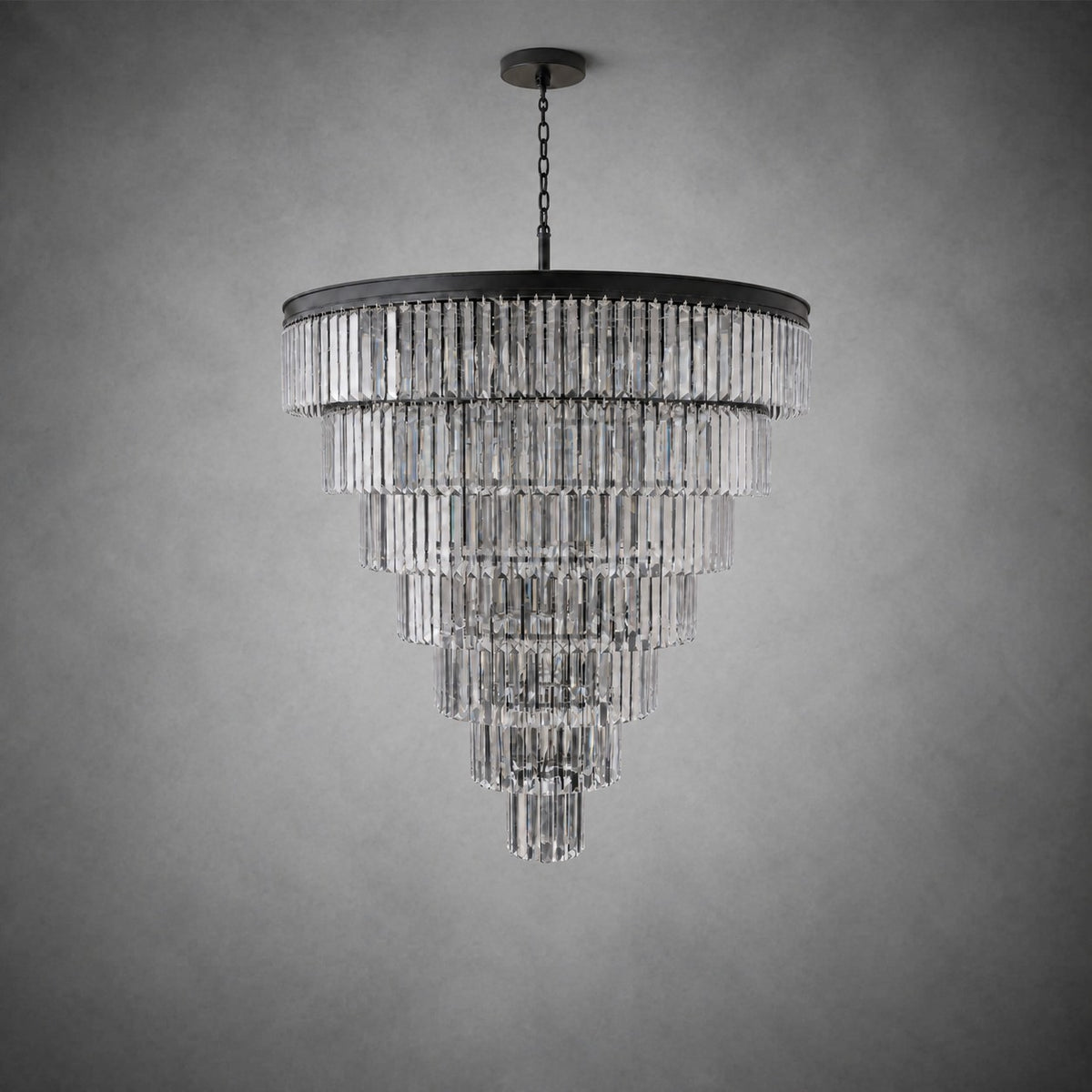 Striped Crystal Tower Round Pendant - Black