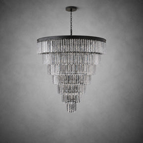 Striped Crystal Tower Round Pendant - Black