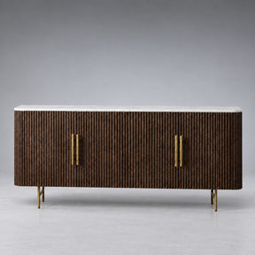 Reeded Wood Credenza With Marble Or Bluestone Top