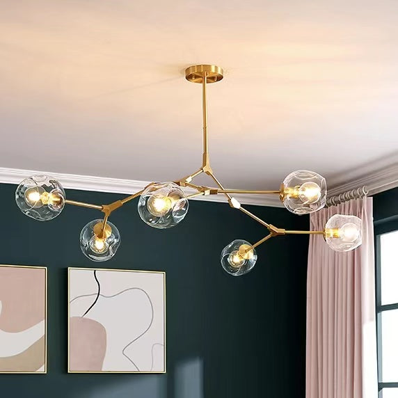 6/8-Lights  Clear Globes Glass Modern Arm Chandelier Bronze For Dining Room Or Bedroom