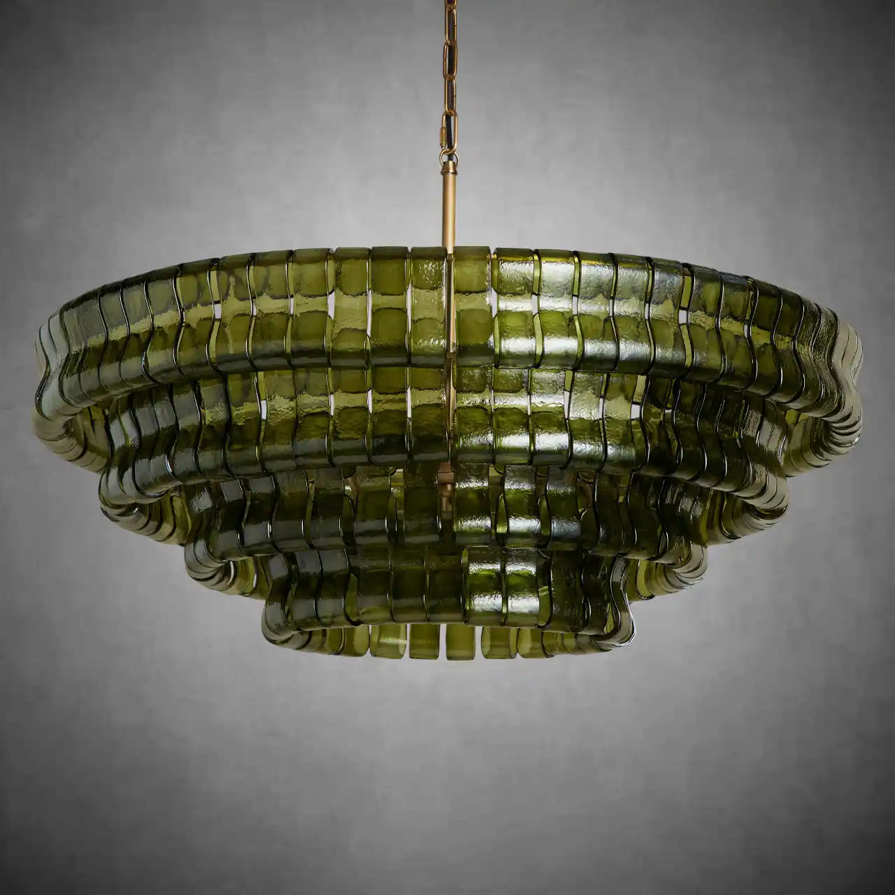 Ghiaccio Round Glass Chandelier-Chandelier-Merlin Lamps-Antique Brass-Green-36"-merlinlamps