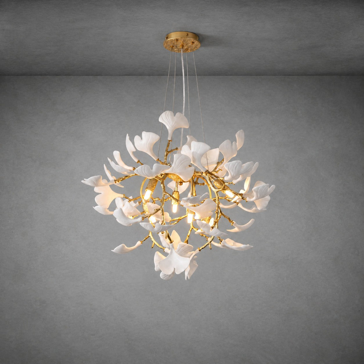 Elegant Ceramic Ginkgo Leaf Chandelier D600 - Matte Gold