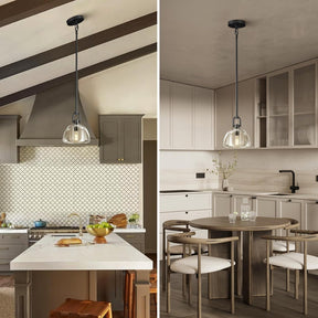 7" Black Glass Modern Pendant Light with Adjustable Height and Included E12 Bulb