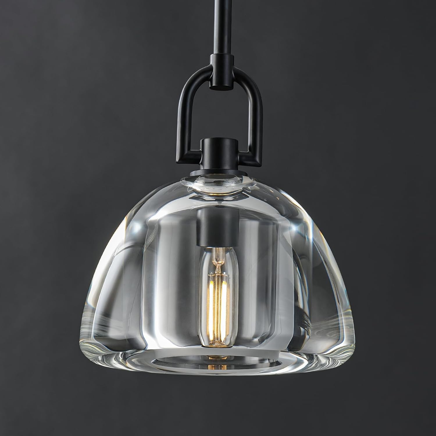 7" Black Glass Modern Pendant Light with Adjustable Height and Included E12 Bulb