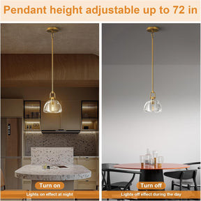 7-inch Glass Brass Pendant Light with Adjustable Height – 2 Pack