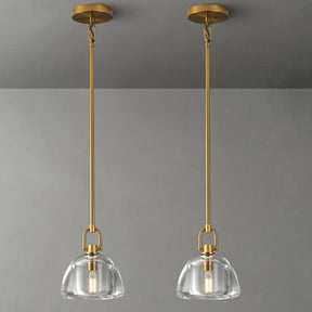 7-inch Glass Brass Pendant Light with Adjustable Height – 2 Pack