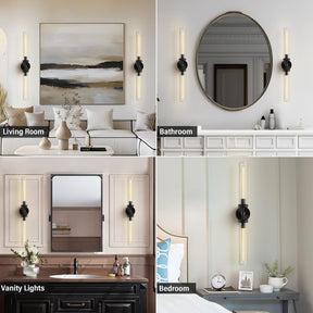 RINGRAIN Black Brass Glass Double Wall Sconce Set 30" Knurled