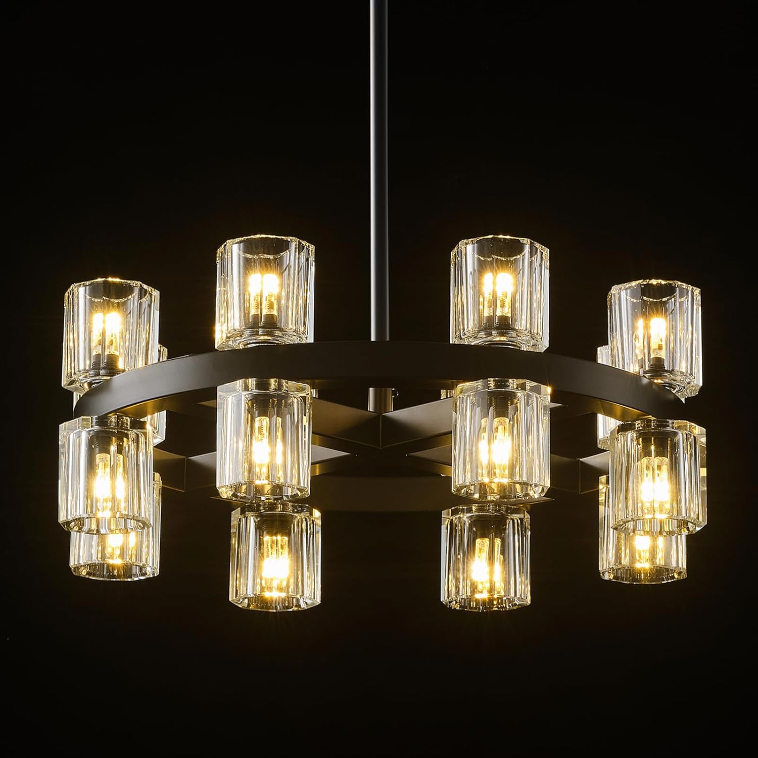 Black Wagon Wheel Chandelier 18" Modern Farmhouse 16‑Light K9 Fixture