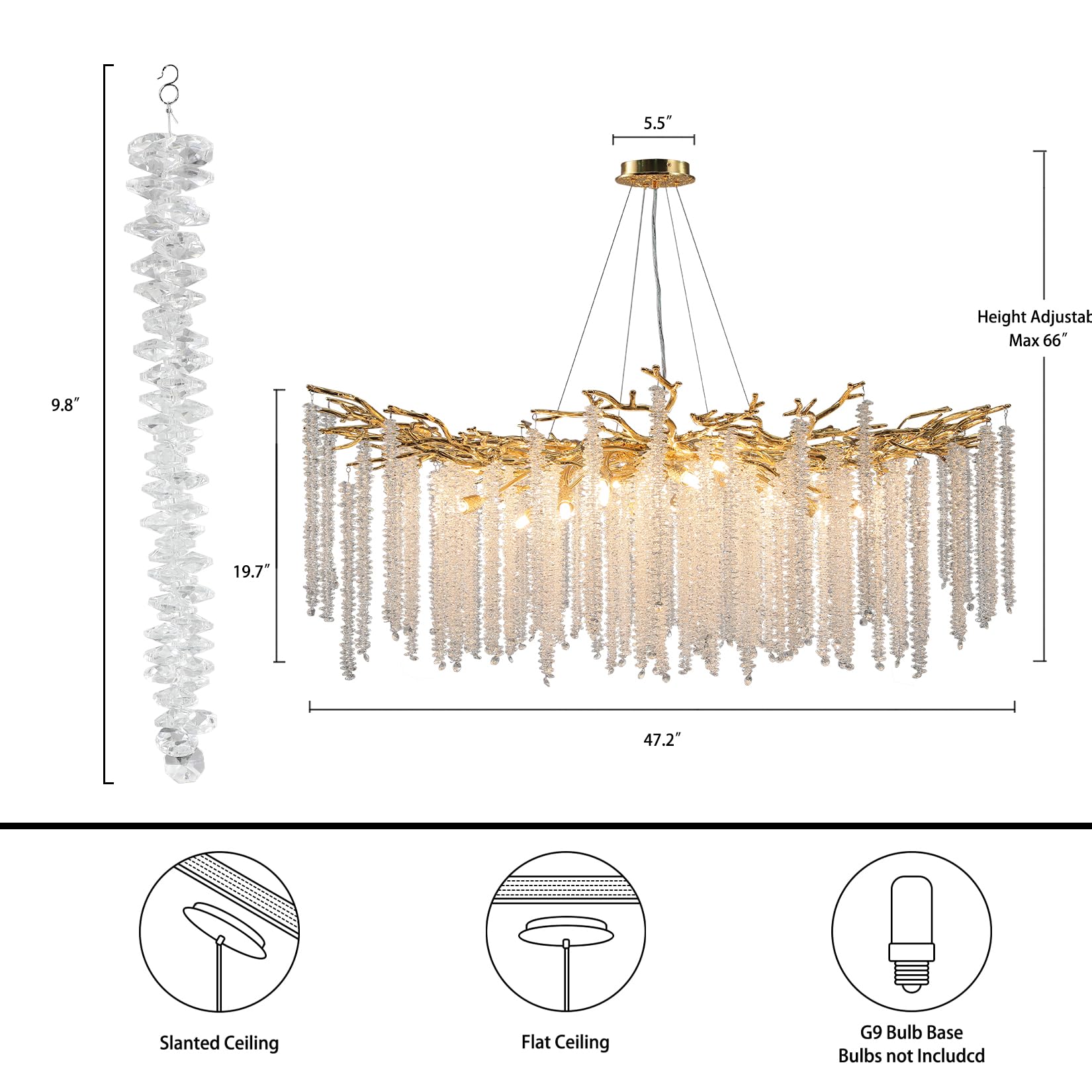 Modern Crystal Chandeliers for Dining Room,Gold Luxury Round Tree Branches Chandelier Lighting,High Ceiling Chandelier Light Fixture Hanging Pendant Light Fixtures(47.2 Inch)