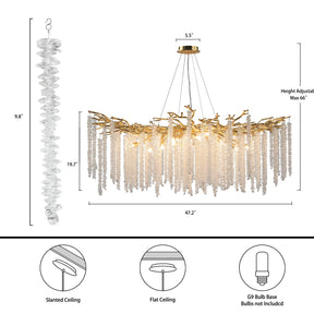 Modern Crystal Chandeliers for Dining Room,Gold Luxury Round Tree Branches Chandelier Lighting,High Ceiling Chandelier Light Fixture Hanging Pendant Light Fixtures(47.2 Inch)