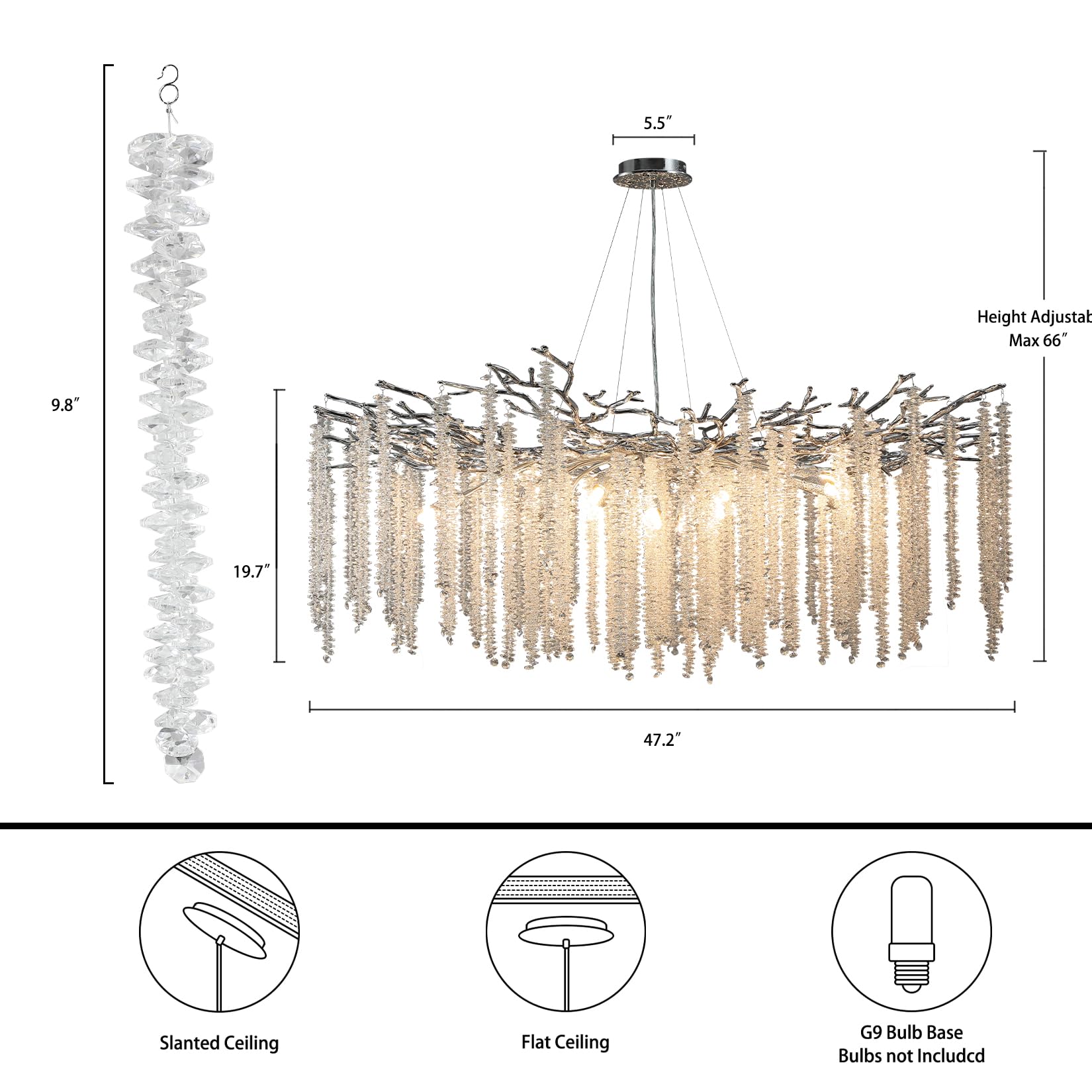 Modern Crystal Chandeliers for Dining Room,Silver Luxury Round Tree Branches Chandelier Lighting,High Ceiling Chandelier Light Fixture Hanging Pendant Light Fixtures-(47.2 Inch)