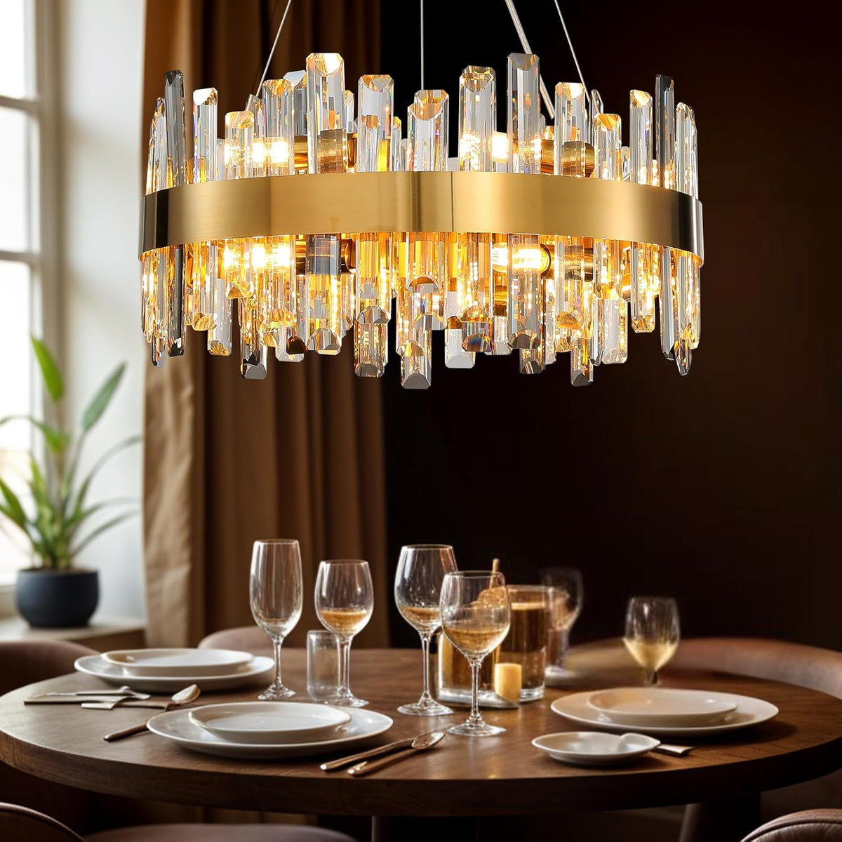 Luxury Gold 12-Light Round K9 Crystal Chandelier for Living Spaces