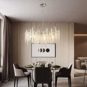 Modern Crystal Chandeliers for Dining Room,Silver Tree Branches Chandelier Lighting,Round Luxury High Ceiling Chandelier Light Fixture Hanging Pendant Light Fixtures(30 inch)