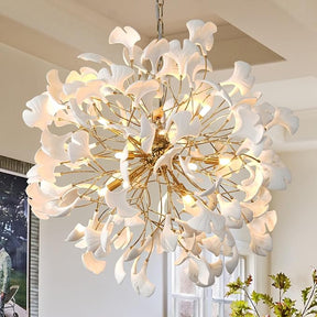 Gold Tree Branches 31" Sputnik Ginkgo Leaf Ceiling Chandelier
