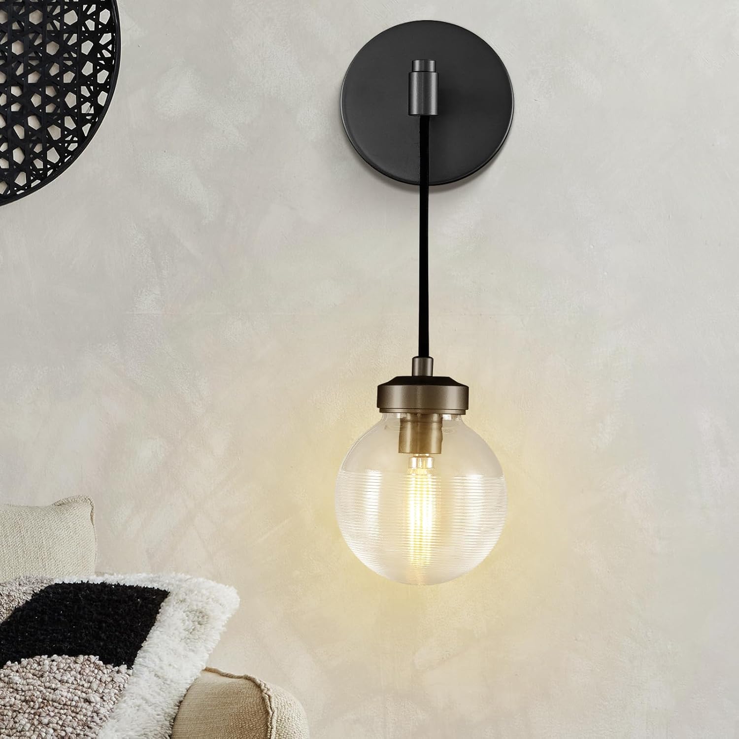 Black Globe Wall Sconce,Wall Sconce Lighting with Adjustable Cord