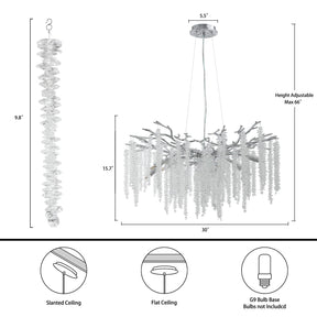 Modern Crystal Chandeliers for Dining Room,Silver Tree Branches Chandelier Lighting,Round Luxury High Ceiling Chandelier Light Fixture Hanging Pendant Light Fixtures(30 inch)