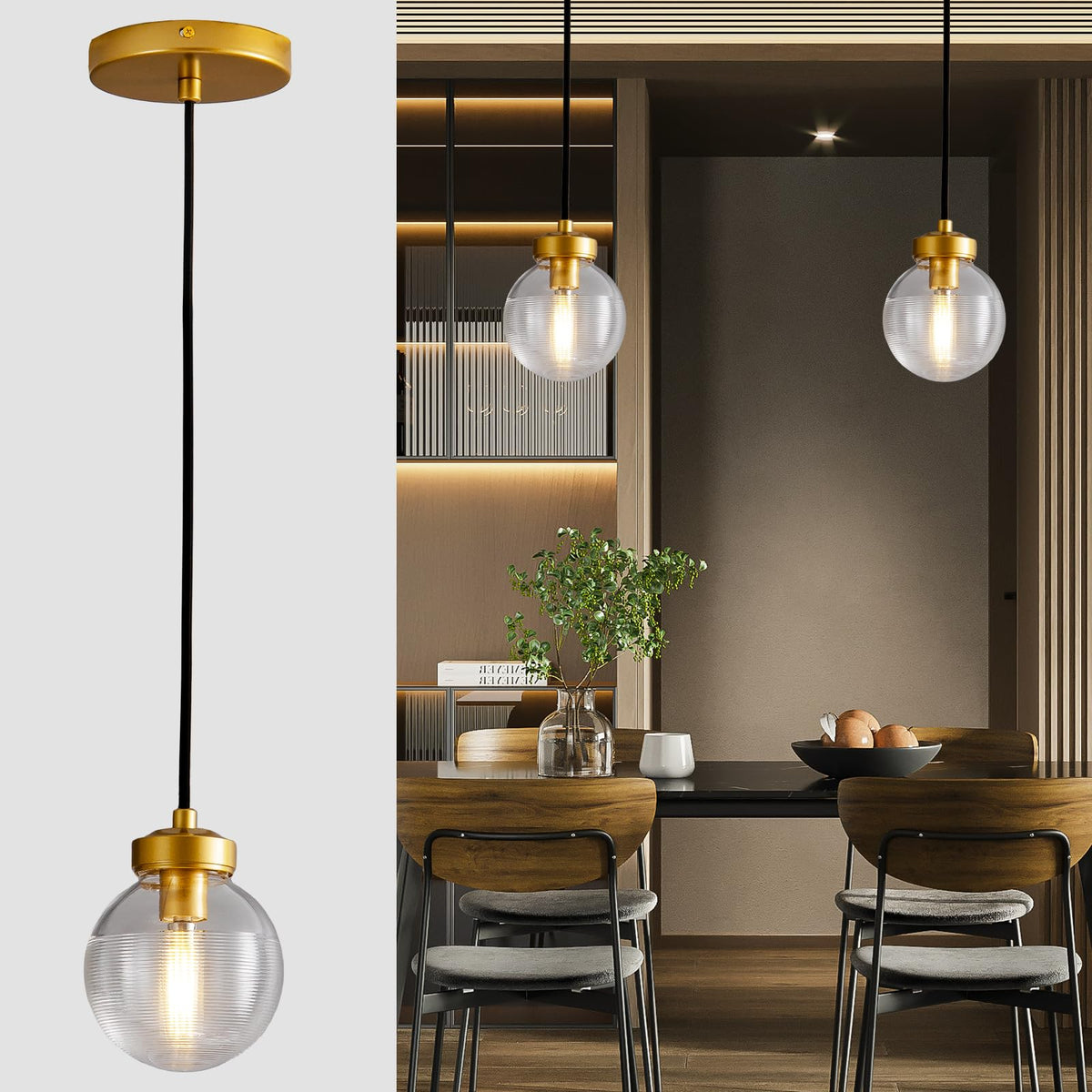 Brass Pendant Lights,Modern Globe Glass Hanging Ceiling Light