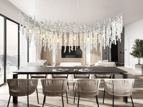 Rectangular Chandeliers for Dining Room, 63 in Silver Ceiling Pendant