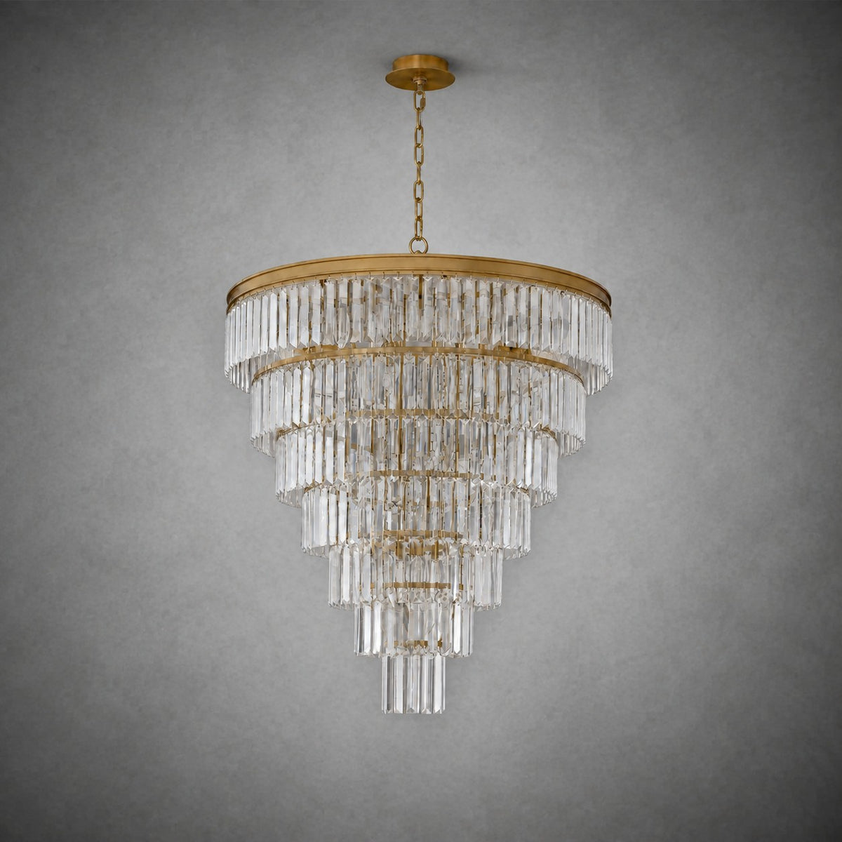 Striped Crystal Tower Round Pendant - Gold