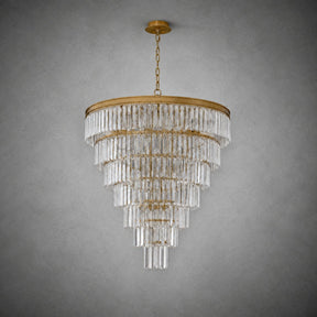 Striped Crystal Tower Round Pendant - Gold