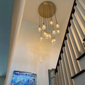 7-Lights Brass Raindrop Pendant Light, Gold Modern Teardrop Crystal Chandelier for Living Room,Entryway, Staircase, Hallway, Foyer, Kitchen Island, Craft Room, Hotel Lobby