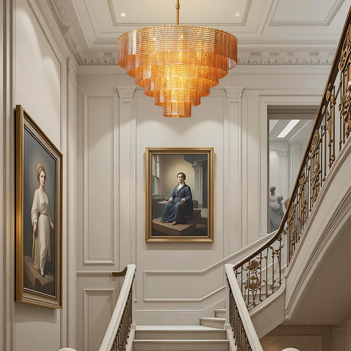 41-Inch Amber Glass Large Modern Chandelier with 18 Lights