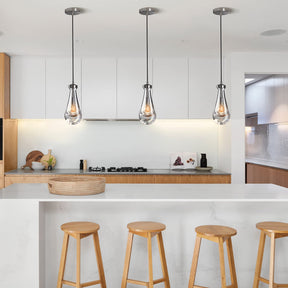 Modern Nickel Pendant Light, Raindrop Hanging Light Fixtures for Kitchen Island, Indoor Crystal Ceiling Light Fixtures with Clear Solid Crystal Raindrop for Living Room Hallway